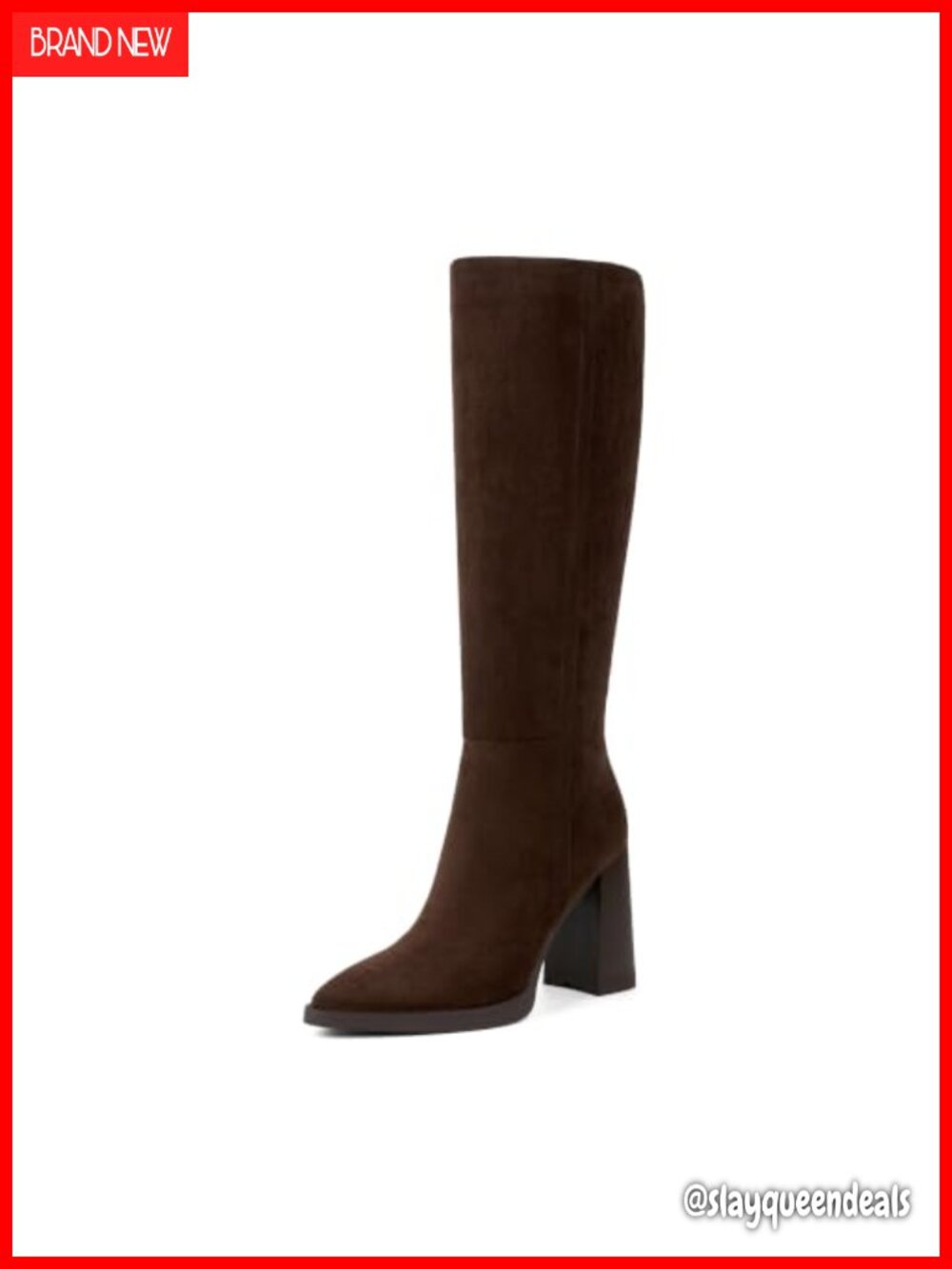 Pointed Toe Chunky Heel Knee High Boots Side Zipper Faux Suede Platforms